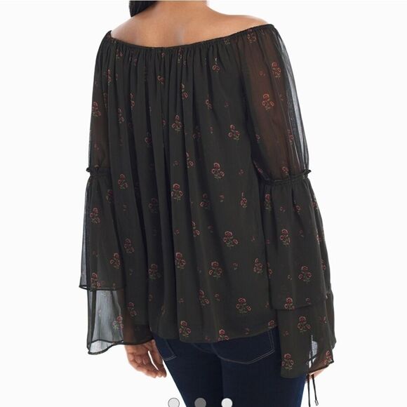 White house black market off shoulder layered print top - Picture 3 of 11